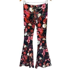 Current Mood X Dolls Kill Black Floral Creative Visions Velvet Flares NWOT S